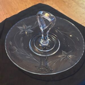 Vintage Etched Glass Serving Platter for cheese or small bites